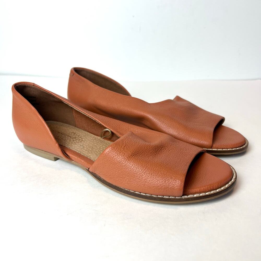Anthropologie Souvenir D'orsay Open Toe Sandals Brown Leather Flats Size 7.5